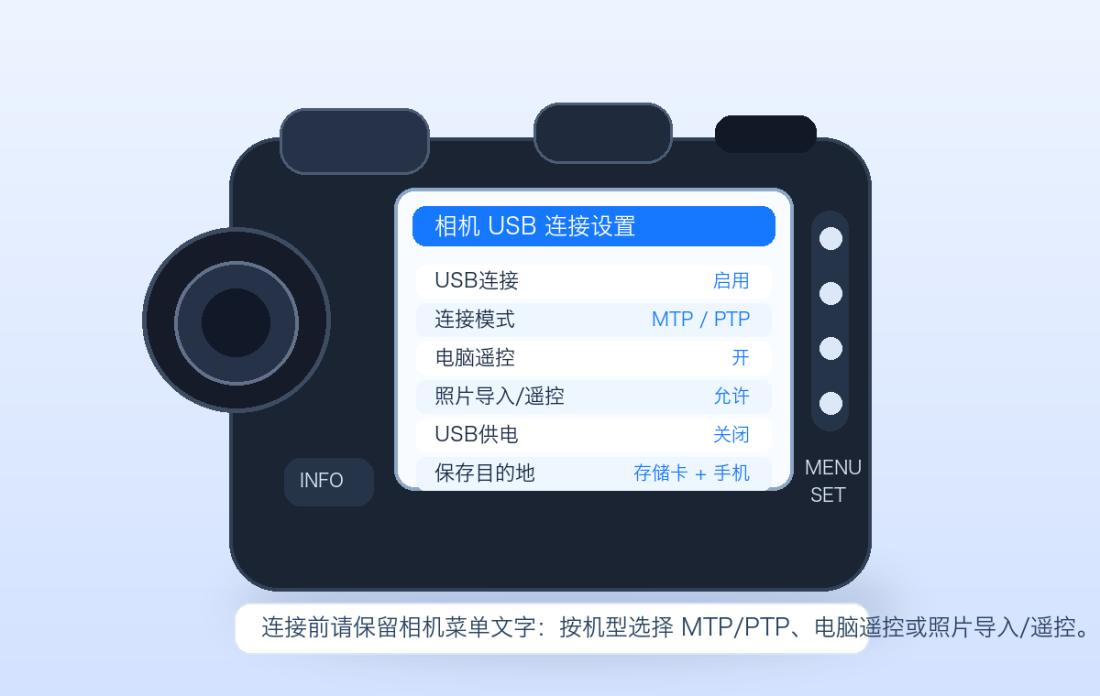 富士 USB 连接菜单示意